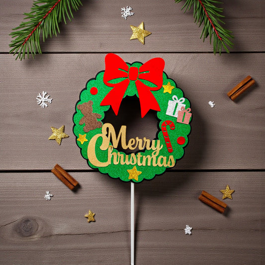 Merry Christmas Wreath Cake Topper