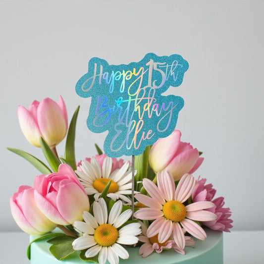 Happy Birthday Cake Topper - customized year and name