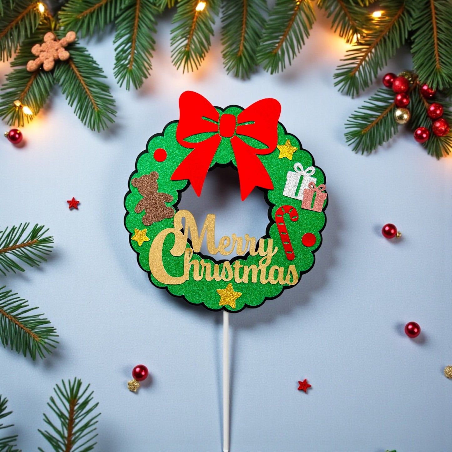 Merry Christmas Wreath Cake Topper
