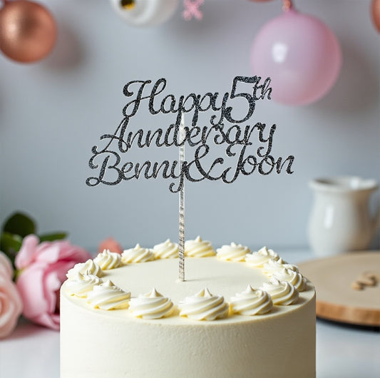 Happy Anniversary Cake Topper - customized year and two names