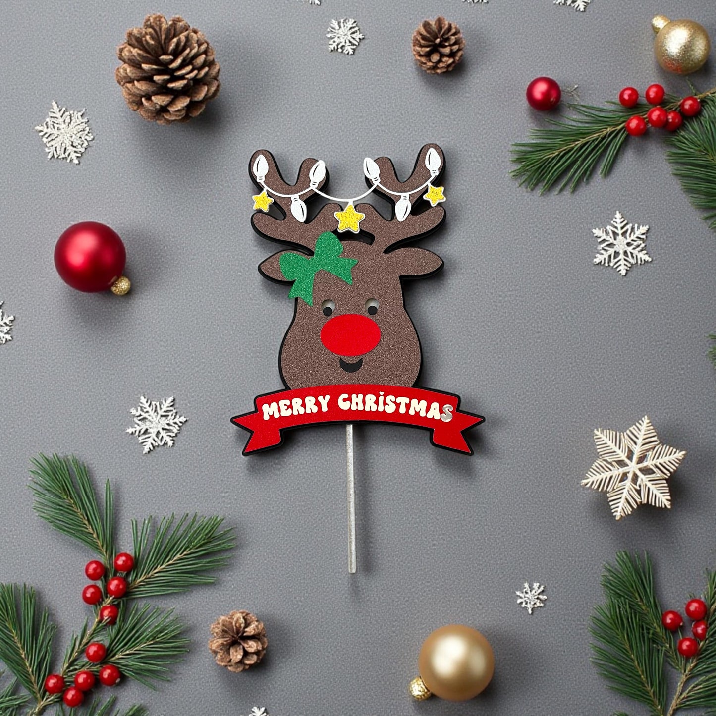 Merry Christmas Rudolf Cake Toper