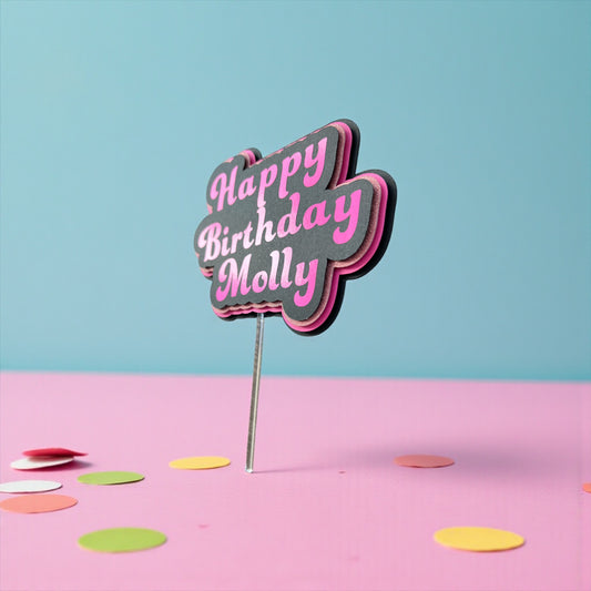 Happy Birthday in 3D Cake Topper - customized name