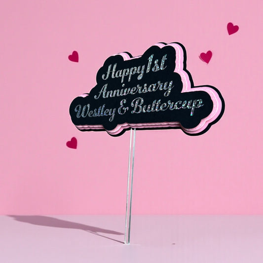 Happy Anniversary 3D Cake Topper - customized year and names