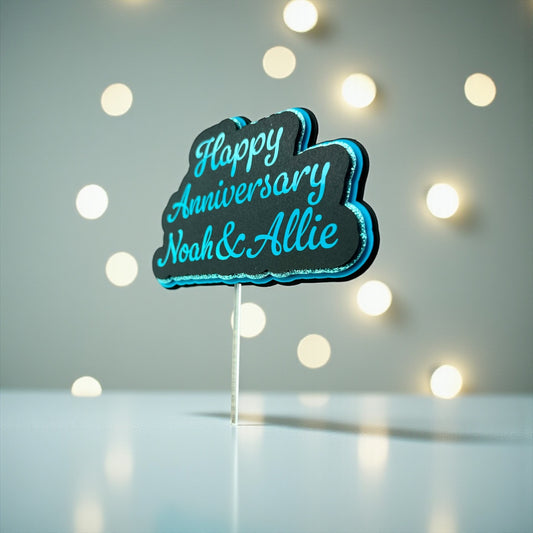 Happy Anniversary 3D Cake Topper - customized two names